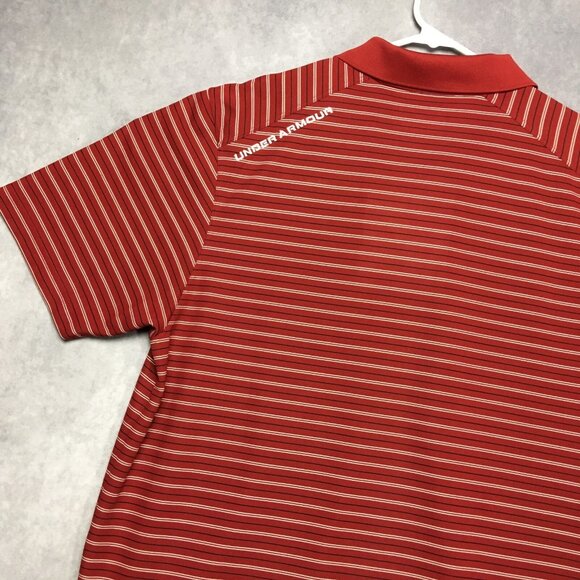 Under Armour Mens Golf Polo Shirt size XL Red Striped Short Sleeve Collared - Picture 7 of 15